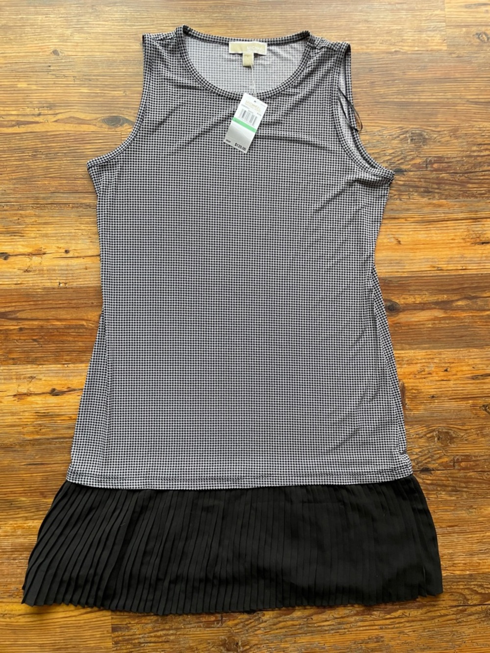 Michael Kors Sleeveless Black & White Dress with Pleated Hem
